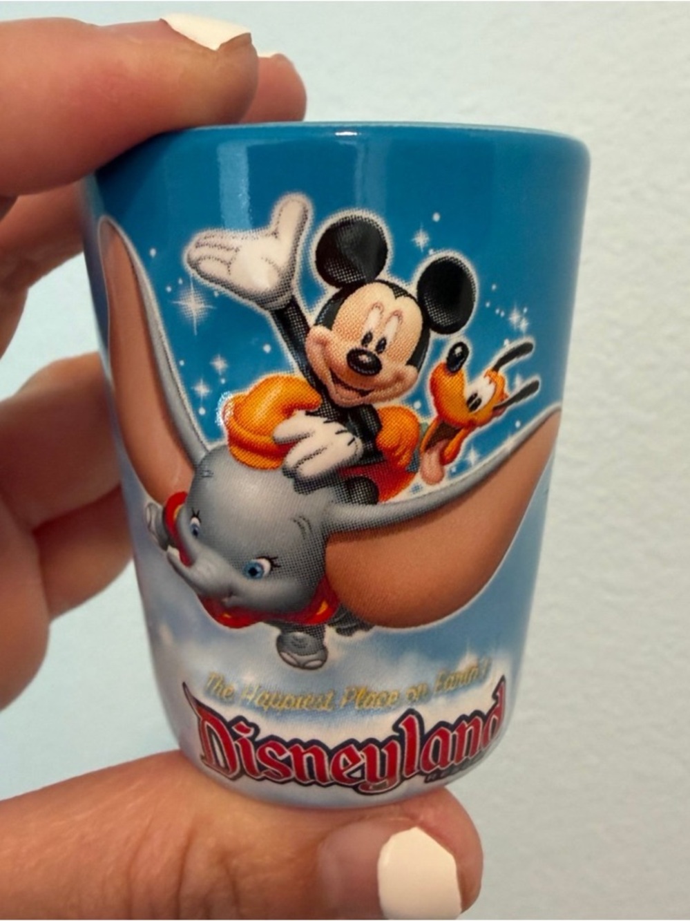 Disneyland Blue Dumbo & Mickey Ceramic Shot Glass
